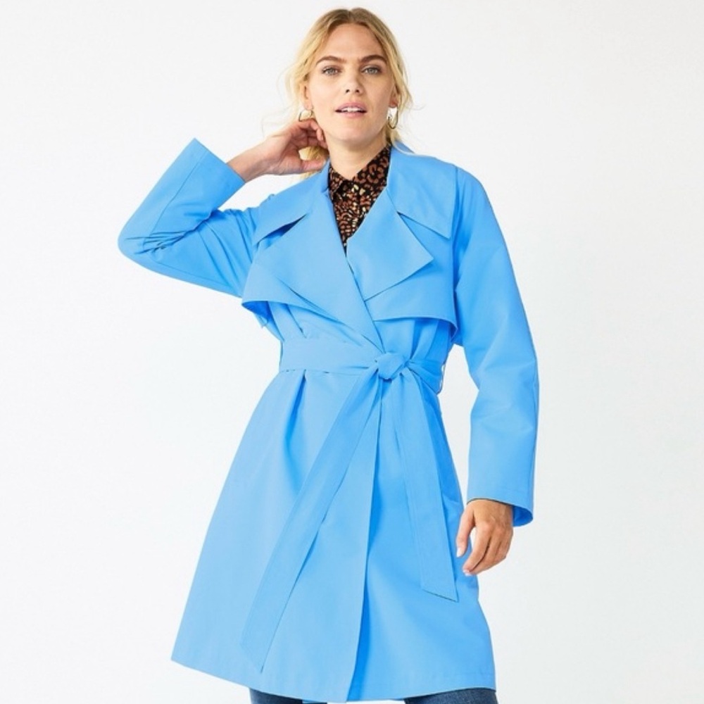 NWT Nine West Long Belted Trench Raincoat - Bluette